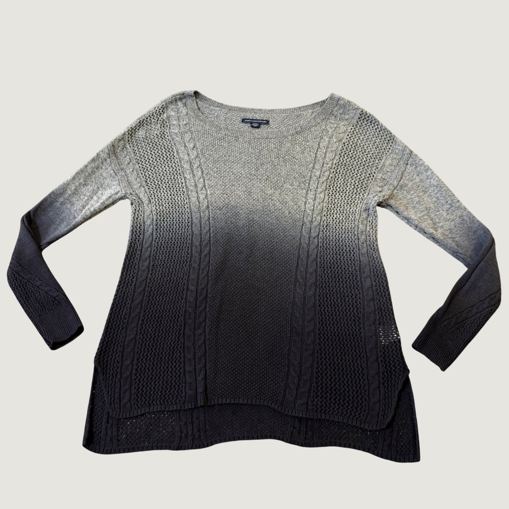 American Eagle Ombre Cable Knit Sweater Small Grey Gradient Cotton Blend Relaxed